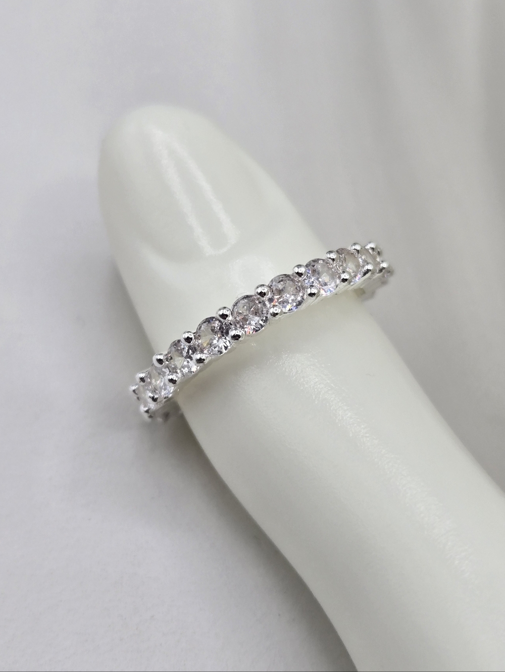 Swarovski Crystal Elements Silver Eternity Band Ring Size 8 Clear Prom Bridal